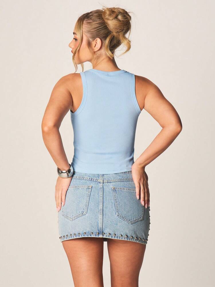 MISSGUIDED Star Girl Graphic Crop Tank Top Sleeveless Ribbed Summer Festival Casual Tank Top