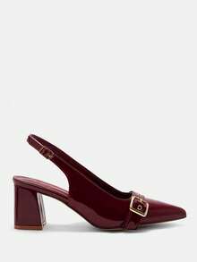 CUCCOO CURVES 女士尖头搭扣设计日常百搭时尚宽楦高跟鞋 - 酒紅色 - 查看 2