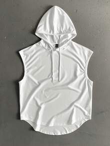 StoneGrade Men's Solid Color Drawstring Hooded Loose Casual Tank Top - White - View 1