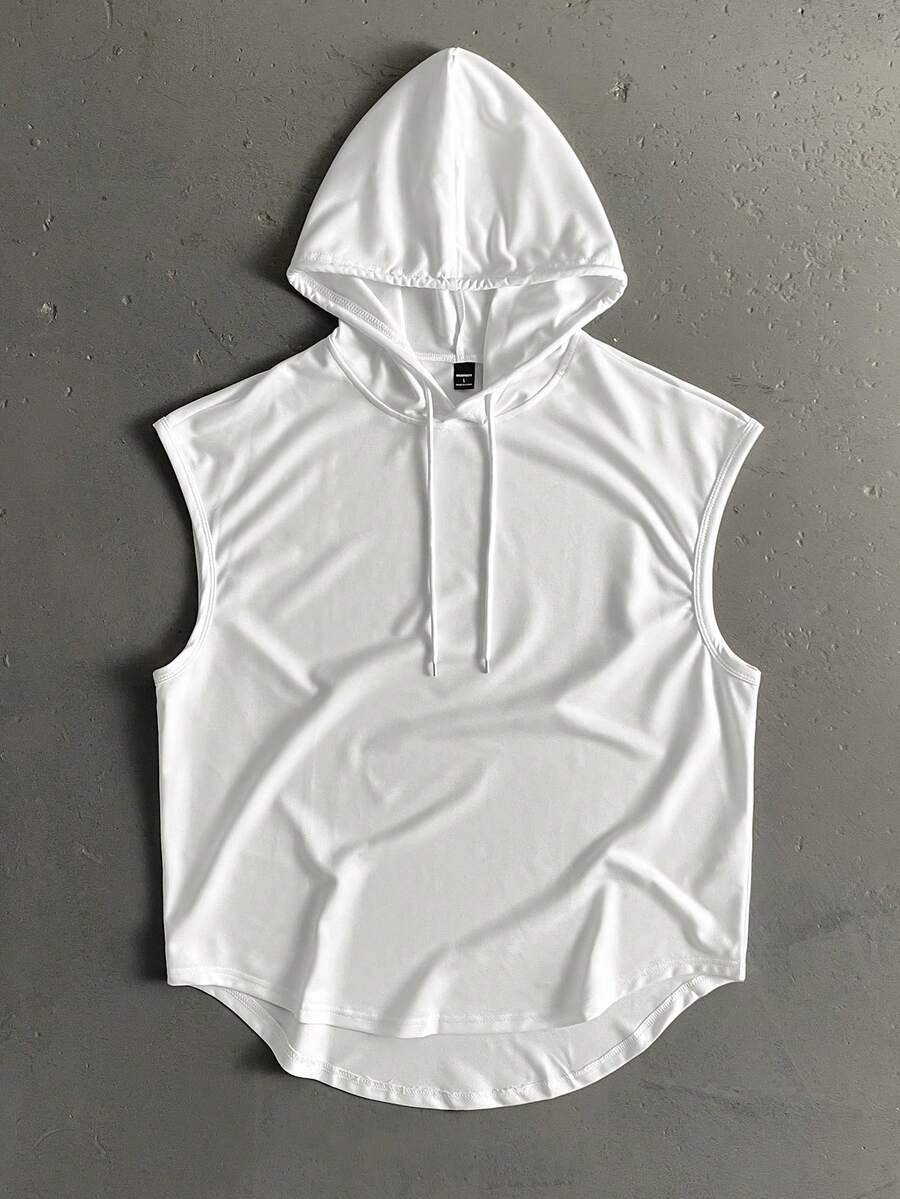 StoneGrade Men's Solid Color Drawstring Hooded Loose Casual Tank Top - White - View 1