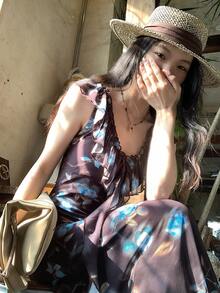 DAZY Lange Kleider für Frauen, Kreuzfahrt-Outfit für Frauen, Sommerkleid, Boho-Urlaubsoutfit für Frauen - Braun - Übersicht 7