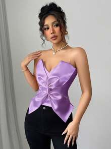 Rafferiza 情人节时尚蝴蝶结透明肩带红色拉链设计吊带衫 - 紫丁香色 - 查看 6