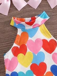 SHEIN Baby Girl Heart Print Asymmetric Hem Halter Top And Flare Pants Set - Multicolor - View 4