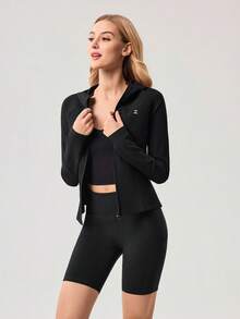 OutZeal Women Sports Jacket Black Daily Casual Soft Stretch Slim-Fit Zip Up Jacket Active Tops - Black - View 10