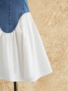 SHEIN MOD Women's Denim Patchwork Ruffle Hem Sexy Halter Neck Dress - Multicolor - View 4