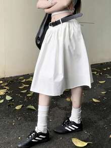 K-Vae Women's Casual Daily Commute Simple White A-Line Skirt, Without Belt - White - View 8