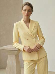 MOTF PREMIUM 女士优雅职业双排扣西装外套，春夏款 - 玫紅色 - 查看 6