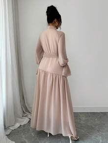 Modelyn Women's Ruffle Hem Long Dress With Unique Design - Dusty Pink - View 2