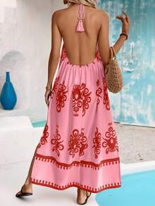 Vivid Eden 女士露背流苏系带高开衩休闲度假连衣裙 - 彩色 - 查看 5