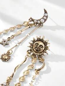 Maija A Pair Of European And American Fashion Exaggerated French Retro Sunflower Moon Asymmetrical Long Earrings Geometric Advanced Sense Fashion Light Luxury Stud Earrings Earrings - Bronze - View 4