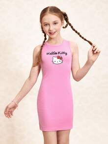 HELLO KITTY AND FRIENDS | SHEIN 少女卡通印花无袖连衣裙，夏季时尚 - 粉色 - 查看 4