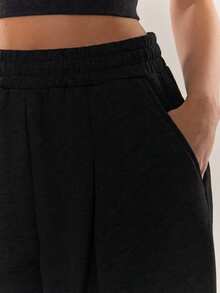 MUSERA Quần jogger ống rộng cạp chun xếp ly, phong cách cá tính, đường phố, dễ thương, mùa đông. - màu đen - Xem 5