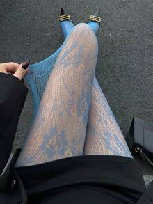 DAZY 女士时尚性感蕾丝打底裤 - 藍色 - 查看 6