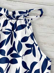 Rusticease Áo hai dây cổ yếm in hoa màu xanh trắng dành cho nữ, thích hợp cho kỳ nghỉ xuân/hè. - Nhiều màu - Xem 4