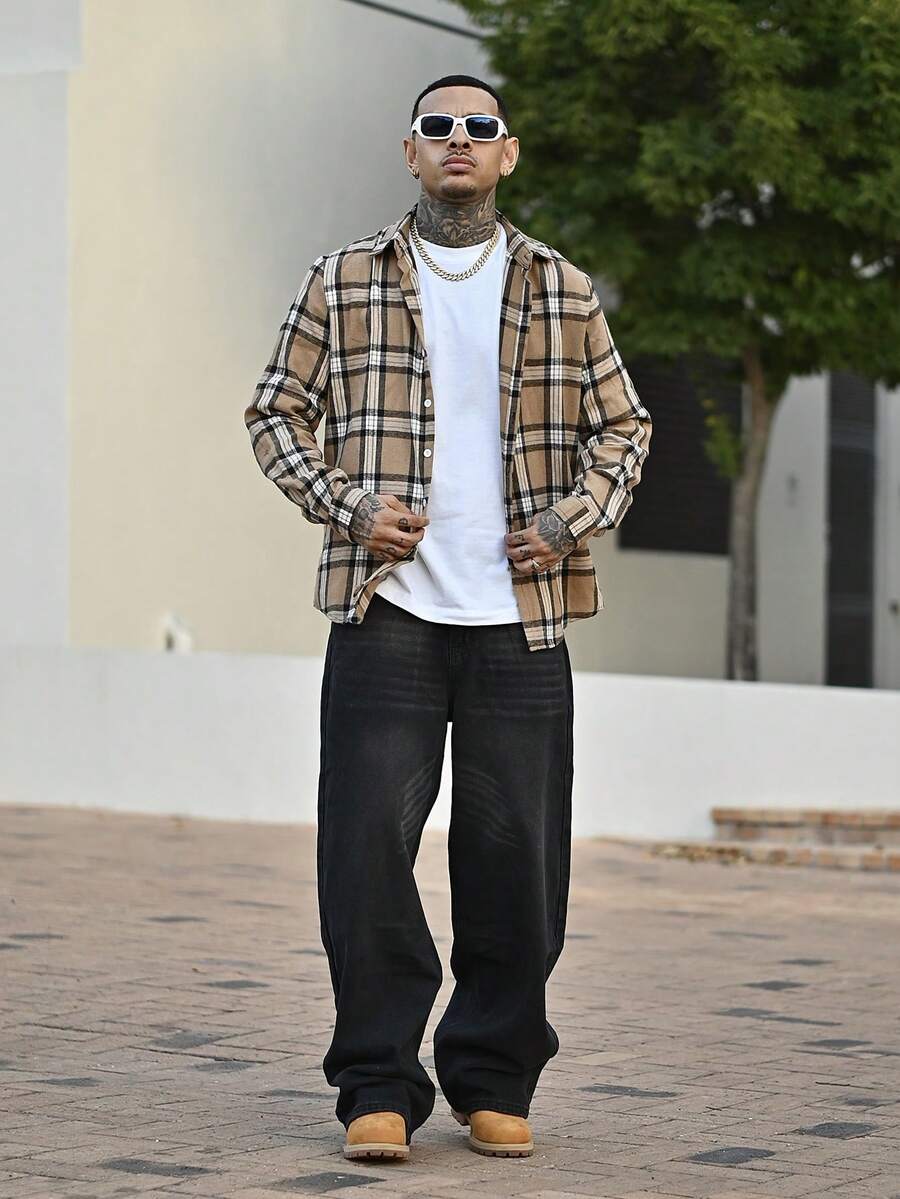 Devon Thys 男士格子休闲/商务长袖衬衫，春秋季 - 彩色 - 查看 1