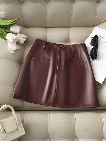 Franclia New A-Line PU Leather Skirt, Slimming Women's Skirt, Spring/Autumn