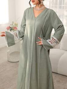 Al Najma 女士刺绣宽松休闲阿拉伯连衣裙 - 綠色 - 查看 6