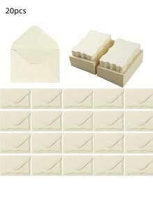 20张邀请卡及信封套装，另附20张空白便笺卡，小型自封信封 - 非常适合毕业典礼、婚礼、婴儿派对、邀请函和回复卡，米色文具 - 多色 - 查看 8