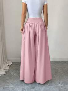 Elenzga 新款女士休闲优雅时尚花卉搭扣设计宽松阔腿裤，亚麻卡其色长裤，适合感恩节、万圣节、春夏穿着 - 粉色 - 查看 2