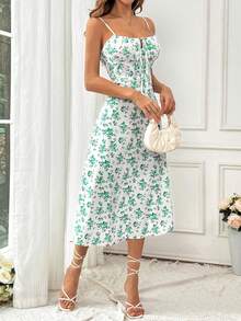 Pariaura 女士度假碎花系带连衣裙 - 綠色 - 查看 6