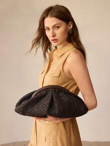 MOTF Túi xách nữ bằng rơm xếp ly - Cà phê - Xem 6