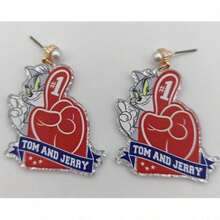 TOM & JERRY X SHEIN Trending Fashionable Earrings, Cute Cat Image Acrylic Printed, Luxury Niche, Lovely Unisex Couple Style, Suitable For Party, Concert, Festival - Gold - View 6