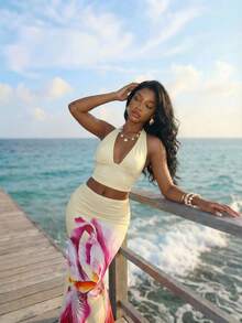 Slaydiva Hàng mới về mùa hè: Tiệc sinh nhật, Trở lại trường học, Phong cách Preppy, Trang phục học sinh, Đi chơi thường ngày, Các món đồ cơ bản đa năng, Thường ngày, Kỳ nghỉ, Du lịch biển, Bãi biển, Bên bờ biển, Tắm nắng, Các mặt hàng, Phong cách đường phố, Gợi cảm & Thanh lịch, Áo hai dây cổ yếm cổ chữ V, Chân váy maxi đuôi cá, Họa tiết hoa lớn, Bộ đồ nữ màu vàng kem - A - Màu vàng ngỗng - Xem 4