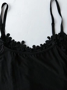 SHEIN PETITE CURVE 大码纯色简约连体衣，日常穿着 - 黑色 - 查看 5