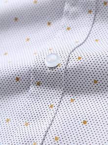 Manfinity Mode 男士休闲波点印花纽扣长袖衬衫，秋季款 - 白色 - 查看 5