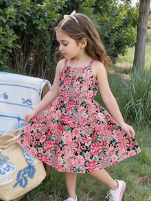 Young Girls Floral Print Cami Dress Summer Holiday - Pink - View 6