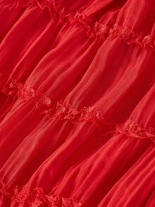 SHEIN MOD Shirred Red Halter Sleeveless Backless Crop Top.Red Halter Neck Top Ruffled Pleated Layers Elegant Sleeveless Soft Touch Artistic Lightweight Summer Sheer Finish Flowing Delicate Feminine Romantic Textured Boho Inspired Chic Airy Graceful Classic - Red - View 5