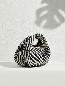 SHECARRY Ladies, Women Top Handle Bags,Animal Print,Fashionable, Elegant , Simple, Personalized, Versatile, Classic, For Commute, Office,Date, Daily,Shopping, Afternoon Tea, Autumn And Winter - Black and white grass - View 3