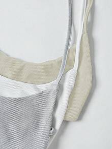 SHEIN Unity Women's Solid Color Ribbed Cropped Halter Neck Tank Top Golf White Summer Sexy - Multicolor - View 5