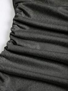 Sweetra Women's Casual Versatile Vacation Style Asymmetric Shoulder Metal Decor Ruched Bodysuit, Spring/Summer One Shoulder Bodysuit - Dark Grey - View 7