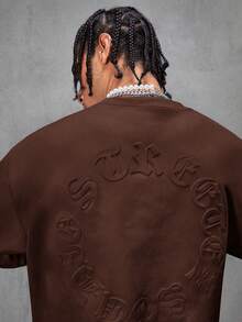 AXEPEAK 男士街头风透气绒面植绒宽松落肩圆领短袖T恤 - 咖啡棕 - 查看 4