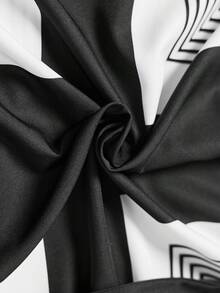 Momelise 大码条纹落肩长袖宽松前开襟连衣裙 - 黑色 - 查看 8