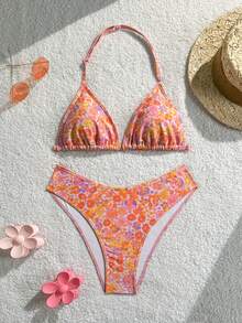 SHEIN 少女彩色碎花比基尼套装，甜美夏日假期 - 彩色 - 查看 7