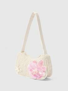 ROMWE Fairycore A Set Of Floral Crocheted Beach Handbags And Accessories, A Stylish Personalized Beach Resort Style Messenger Bag For Women - Decal - View 2