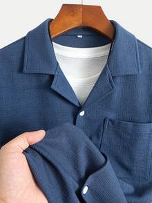 HIMLAND Bộ áo sơ mi ngắn tay màu trơn dành cho nam, thích hợp cho mùa xuân/hè. - Màu xanh lam - Xem 3