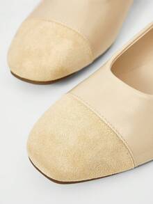 MOTF WOMEN CONTRAST PU LEATHER SQUARE TOE FLATS FOR CHRISTMAS SPRING SHOES - Apricot - View 5
