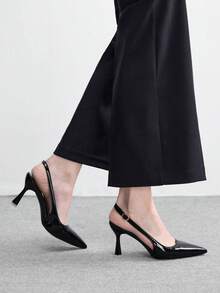 CUCCOO BIZCHIC 女鞋尖头细跟黑色时尚基础款日常百搭通勤上班购物女高跟鞋露跟鞋女鞋 - 黑色 - 查看 4