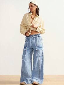 Bohemela 大码女式休闲破洞阔腿牛仔裤 - 淺色水洗藍 - 查看 3