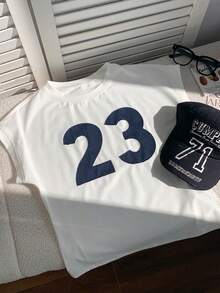 Comfortcana 女士圆领数字印花休闲百搭日常短袖T恤 夏季女装 - 白色 - 查看 6