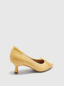 CUCCOO BIZCHIC Bright Yellow Fashionable Simple Bow Comfortable Commuting Thin Heel Medium Heel Pointed All-Inclusive Shoes Spring Shoes - bright yellow - View 9