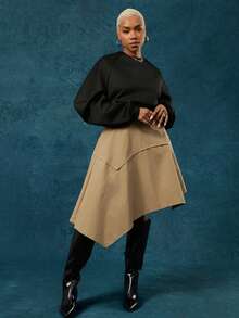 Vixey Solid Black Crew Neck Structured Long Sleeve Sweatshirt - Black - View 3