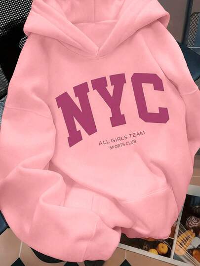 Sudadera con Capucha Rosa Oversize "NYC" - Equipo de Chicas Club Deportivo