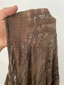Ceyna 棕色蕾丝透视方领连衣裙，性感度假风，春季 - 棕色 - 查看 7