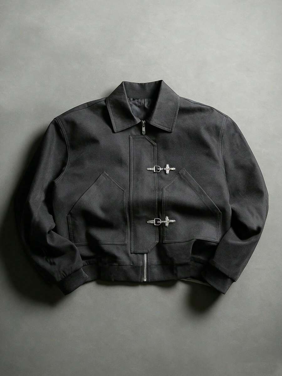 Manfinity Homme 成熟休闲夹克，带大口袋设计 - 黑色 - 查看 1