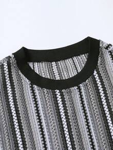 Manfinity Homme 男士休闲日常条纹圆领背心，夏季 - 淺灰色 - 查看 4