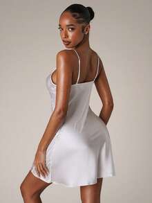 SHEIN BAE 女士花卉刺绣网眼拼接吊带睡裙睡衣裙 - 白色 - 查看 2